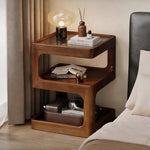 Load image into Gallery viewer, Modern Solid Wood Bedside Table with Fluted Glass Top Multi Layer Storage Nightstand