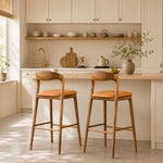 Load image into Gallery viewer, Modern Solid Wood Bar Stool with Curved Backrest Upholstered Counter Chair 1 Piece