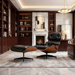 Load image into Gallery viewer, Mid Century Modern Lounge Chair Faux Leather Upholstery Walnut Wood Veneer Recliner Armchair