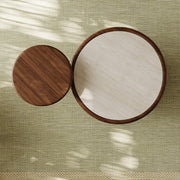 Modern Round Coffee Table Set with Wood Grain Finish and Sculptural Base Design