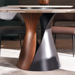 Load image into Gallery viewer, Modern Round Dining Table with Lazy Susan and Sculptural Pedestal Base