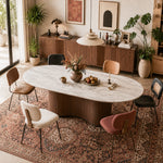 Load image into Gallery viewer, Sculptural Fluted Base Oval Dining Table with Sintered Stone Top