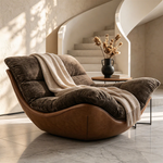 Load image into Gallery viewer, Modern Lounge Accent Chair Faux Leather Base Plush Fabric Cushion Low Profile Lazy Sofa Chair