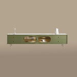 Load image into Gallery viewer, 70.87" Modern Green TV Stand with Gold-Ribbed Glass Doors & Storage Drawers