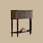 Load image into Gallery viewer, 35.4'' Modern Entryway Console Table with Rattan Panels Black Wood Hallway Table with 2 Drawers & Lower Shelf Decorative Accent Table