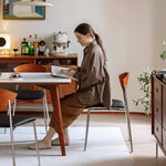 Load image into Gallery viewer, Modern Dining Chair with Stainless Steel Legs Faux Leather Upholstered Seat Ergonomic Wood Backrest for Dining Room