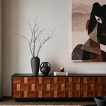 Load image into Gallery viewer, 86.6'' Geometric 3D Pattern Walnut TV Stand Cabinet With Drawers