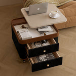 Load image into Gallery viewer, Modern Rolling Side Table with Hidden Storage Drawers and Sliding Top Design