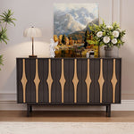 Load image into Gallery viewer, 62.9'' Modern Black & Natural Wood Sideboard Cabinet with Decorative Slatted Doors