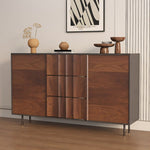 Load image into Gallery viewer, 62.9'' Modern Walnut Sideboard Fluted Wood Storage Cabinet with Metal Frame and Doors