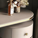 Load image into Gallery viewer, 47.2'' Modern Luxury Vanity Desk with Round Mirror Cream Finish Makeup Table with Storage Drawers and Gold Base with Stool