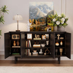 Load image into Gallery viewer, 62.9'' Modern Black & Natural Wood Sideboard Cabinet with Decorative Slatted Doors