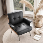 Load image into Gallery viewer, Contemporary Black Leather Lounge Chair with Warm Walnut Wood Details