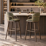 Load image into Gallery viewer, Modern Upholstered Bar Stool with Curved Backrest Gold Arm Detail Wooden Legs Counter Chair 1 Piece