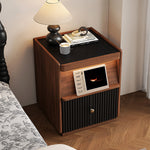 Load image into Gallery viewer, Modern Walnut Nightstand with Fluted Cabinet Door and Open Storage Shelf