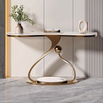 Load image into Gallery viewer, Modern Sintered Stone Entryway Console Table with Gold Sculptural Metal Base