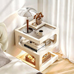Load image into Gallery viewer, Modern Solid Wood Bedside Table with Fluted Glass Top Multi Layer Storage Nightstand