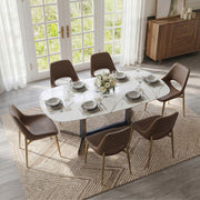Modern Rectangular Dining Table with Rounded Corners and Marble-Look Top