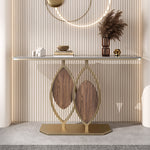 Load image into Gallery viewer, Modern Sintered Stone Entryway Console Table with Gold Metal Artistic Base