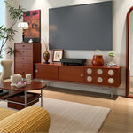 Load image into Gallery viewer, Walnut TV Stand Sliding Door TV Cabinet Spacious Storage Modern Style
