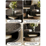 Load image into Gallery viewer, Modern Round Coffee Table Set with Textured Black Top and Open Storage Side Table