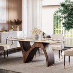 Load image into Gallery viewer, Modern Luxury Dining Set Sculptural Wood & Marble-Effect Table × White-and-Gold Buffet Cabinet
