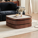 Load image into Gallery viewer, 34.7'' Modern Solid Wood Coffee Table with Marble Top Hidden Storage Rounded Minimalist Design