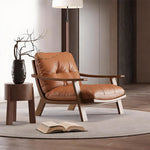Load image into Gallery viewer, Mid Century Modern Faux Leather Lounge Chair Solid Wood Frame Accent Chair Deep Seat Leisure Armchair
