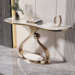 Load image into Gallery viewer, Modern Sintered Stone Entryway Console Table with Gold Sculptural Metal Base