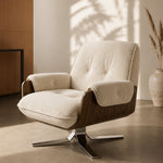 Load image into Gallery viewer, Cream Tufted Fabric Swivel Lounge Chair with Walnut Frame