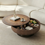 Load image into Gallery viewer, Modern Round Walnut Coffee Table Radial Veneer Design Metal Base
