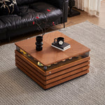 Load image into Gallery viewer, 29'' Square Walnut Coffee Table with Built-In LED Display Shelf