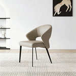 Load image into Gallery viewer, 2PCS Modern Curved Upholstered Dining Chair Leather Accent Armchair with Black Metal Legs