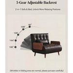 Load image into Gallery viewer, Modern Faux Leather Sofa Bed Convertible Sleeper Couch with Wood Armrests Tufted Design