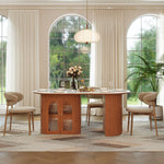 Load image into Gallery viewer, 70"/78"Modern Dining Table with Stone Top & Storage Cabinet Scratch-Resistant Surface Double-Door Design and Solid Wood Legs