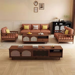 Load image into Gallery viewer, Mid-Century Modern TV Cabinet Cane and Ribbed Glass Design Elegant Wooden Entertainment Center