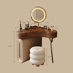 Load image into Gallery viewer, Modern Corner Vanity Desk with Mirror Walnut Finish Makeup Table with Storage Drawers with Stool