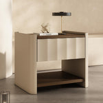 Load image into Gallery viewer, Modern Minimalist Nightstand with Soft Leather Finish and Walnut Top Drawer Bedside Table