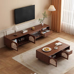 Load image into Gallery viewer, Mid-Century Modern TV Cabinet Cane and Ribbed Glass Design Elegant Wooden Entertainment Center