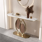 Load image into Gallery viewer, Modern Sintered Stone Entryway Console Table with Gold Metal Artistic Base