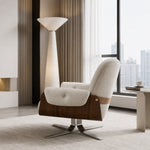Load image into Gallery viewer, Cream Tufted Fabric Swivel Lounge Chair with Walnut Frame
