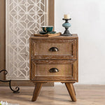 Load image into Gallery viewer, Vintage Distressed Wood Nightstand with Rattan Drawer Front Mid Century Bedside Table with Tapered Legs