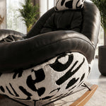 Load image into Gallery viewer, Bold Black Leather Rocking Lounge Chair with Patterned Fabric Shell