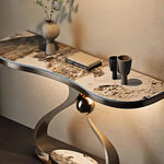 Load image into Gallery viewer, Modern Sintered Stone Entryway Console Table with Gold Sculptural Metal Base