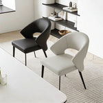 Load image into Gallery viewer, 2PCS Modern Curved Upholstered Dining Chair Leather Accent Armchair with Black Metal Legs