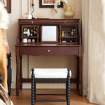 Load image into Gallery viewer, 39.3'' Modern Vintage Roll Top Vanity Desk Solid Wood Makeup Table with Storage and Drawer