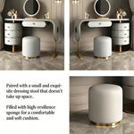 Load image into Gallery viewer, 47.2'' Modern Luxury Vanity Desk with Round Mirror Cream Finish Makeup Table with Storage Drawers and Gold Base with Stool