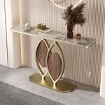 Load image into Gallery viewer, Modern Sintered Stone Entryway Console Table with Gold Metal Artistic Base
