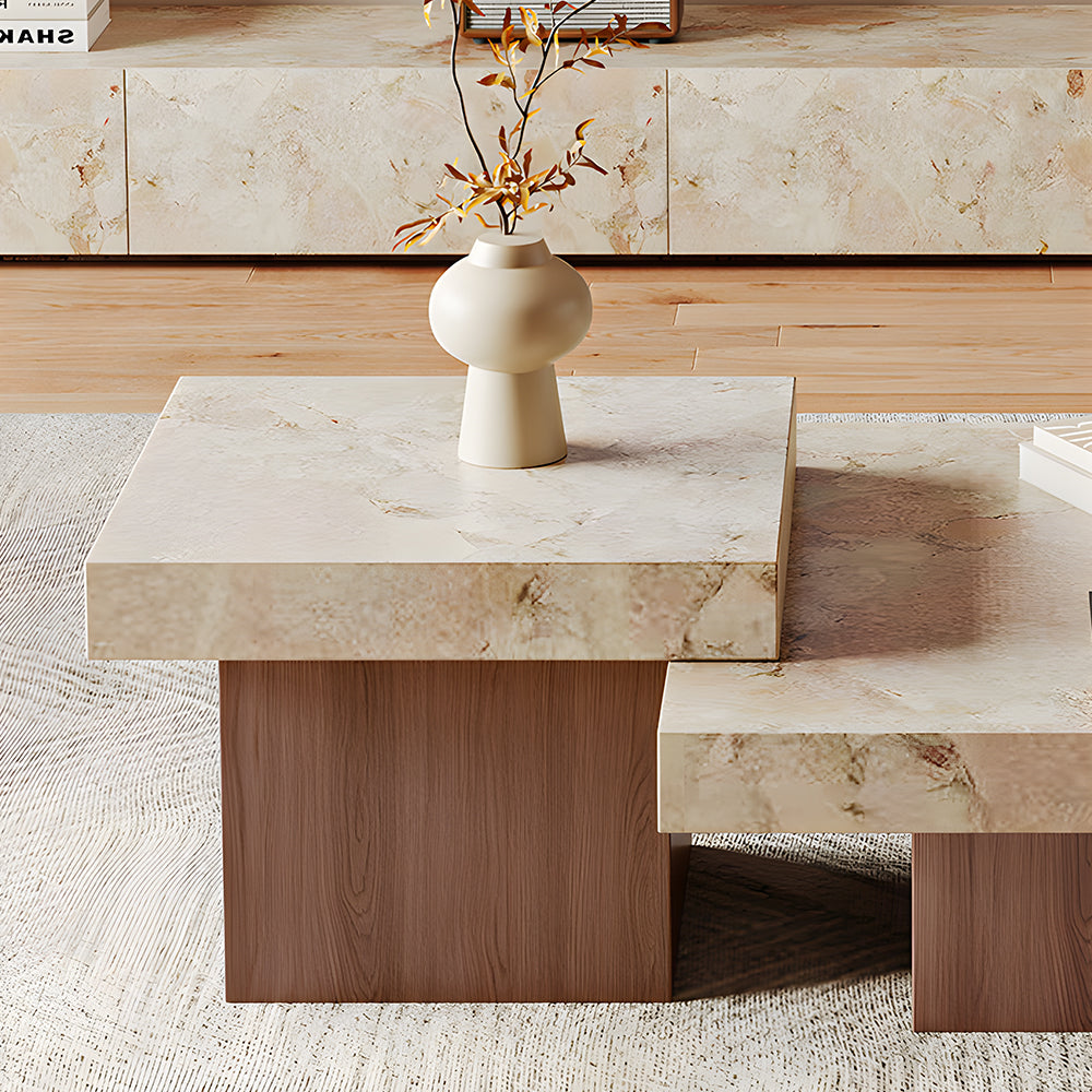 Modern Faux Marble Coffee Table Geometric Layered Center Table Contemporary Living Room Tea Table