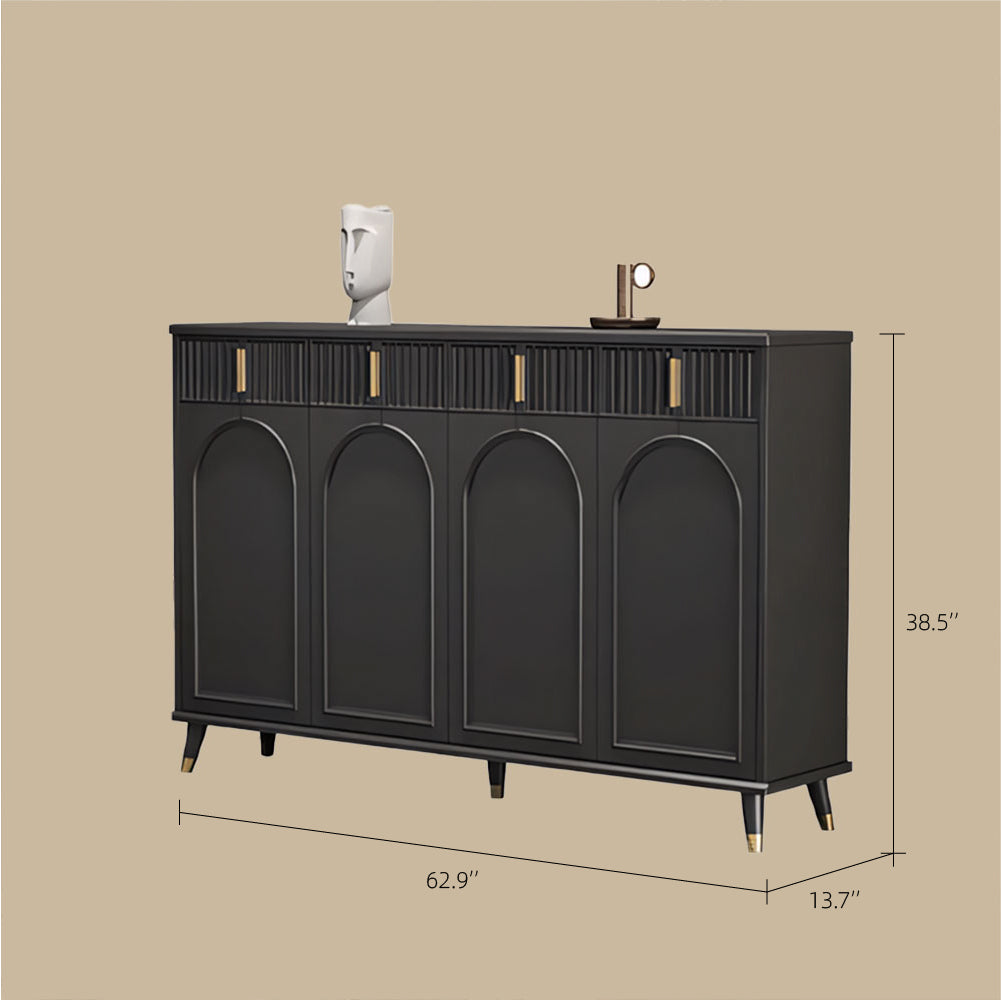 55.1" Modern Luxury Shoe Cabinet with Arched Panel Doors & Gold Accents Elegant Entryway Storage Sideboard